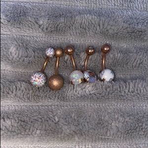 Set of 5 Golden Belly Button Rings